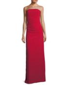 Strapless Ruched Bodice Crepe Column Evening Gown