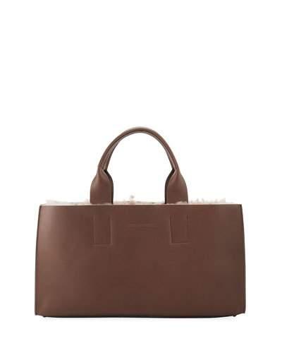 Smooth Top-handle Bag, Brown
