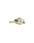 14k 6.5mm Akoya Pearl & Emerald Ring,