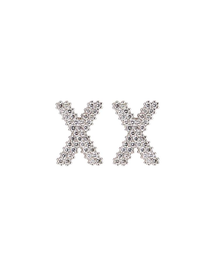 18k White Gold Diamond Medium X Earrings