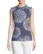 Mock-neck Tile-print Tank