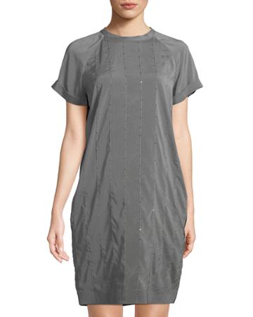 Monili-striped Satin Tee-shirt Dress
