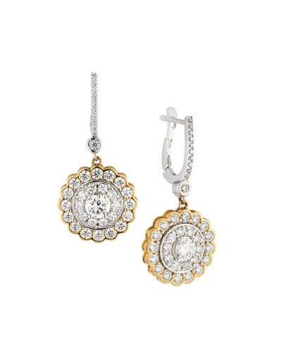 18k Two-tone Floral Diamond Drop Earrings