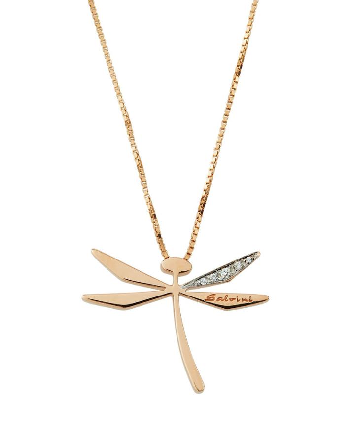 18k Rose Gold Diamond Dragonfly Pendant Necklace