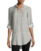 Pinstriped Lace-up Tunic, Black/white