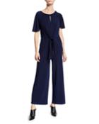 Tie-front Scoop-neck Wide-leg Jumpsuit