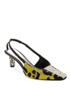 Leopard-beaded Slingback Pumps