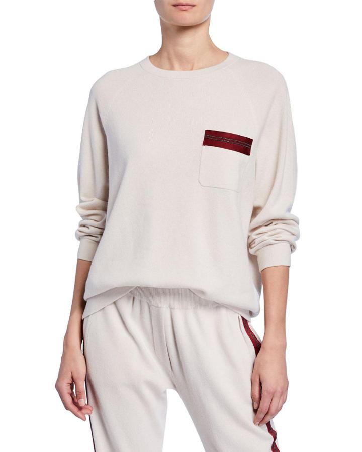 Cashmere Sweater W/ Front Beaded Patch Pocket