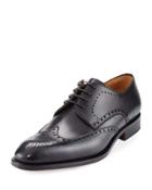 Leather Brogue Wing-tip Oxford, Black