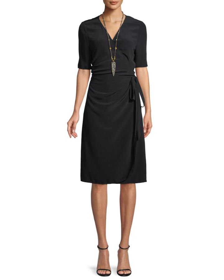 V-neck Half-sleeve Wrap Dress