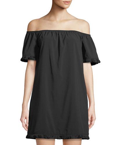Fringe-trimmed Off-the-shoulder Dress