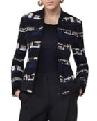 Zip-up Tweed Bomber Jacket, Blue Pattern