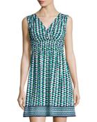 V-neck Printed Jersey Dress, Navy/blue