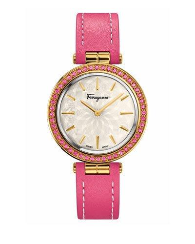31mm Intreccio Watch W/ Pink Topaz Bezel & Leather
