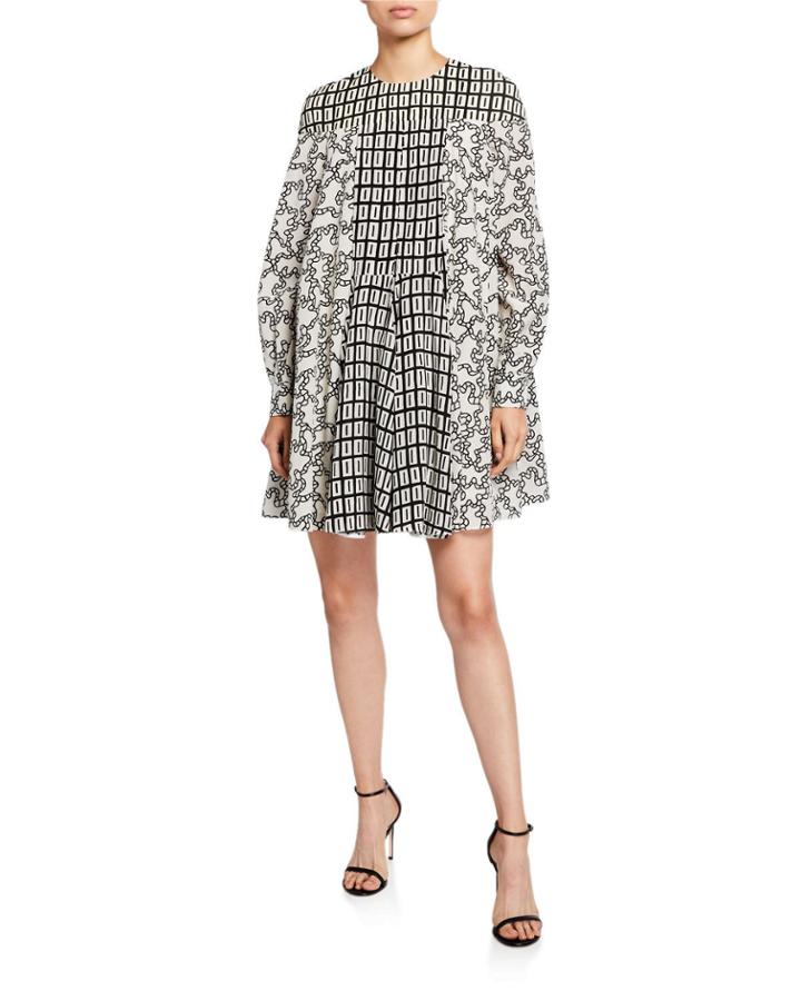 Mixed-print Silk Tent Dress
