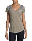 V-neck Cutout Colorblock Tee, Olive
