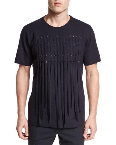Lacing-front Short-sleeve Tee, Navy