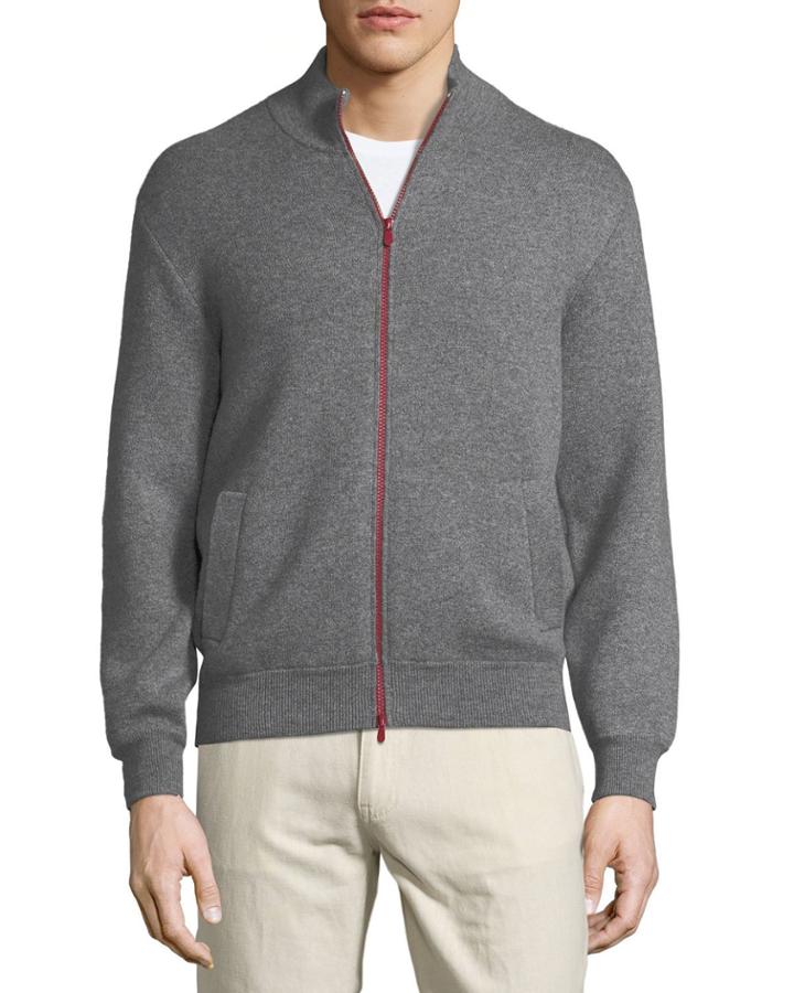 Double-face Cashmere Bomber Jacket W/ Contrast Zipper