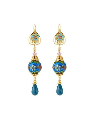 Linear Cloisonn&eacute; Crystal Bead Drop Earrings