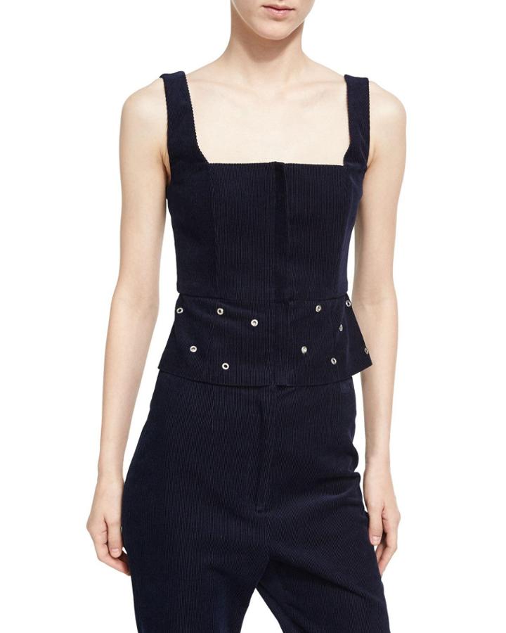 Square-neck Sleeveless Corduroy Corset Top W/ Grommets