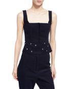 Square-neck Sleeveless Corduroy Corset Top W/ Grommets