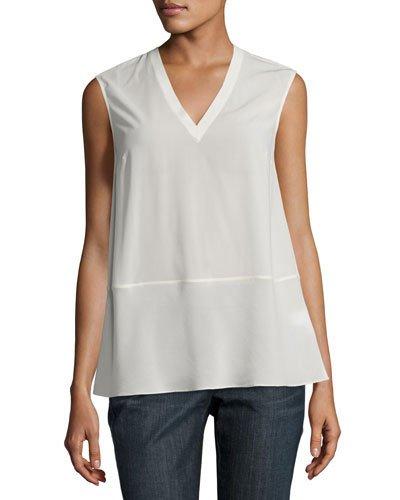 Sleeveless V-neck Georgette Top, Cream