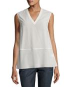 Sleeveless V-neck Georgette Top, Cream