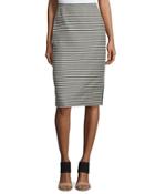 Striped Pencil Skirt W/slit, Black