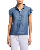 Spread-collar Flounce Cap-sleeve Chambray