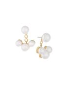Golden Simulated Pearl Jacket Earrings, White