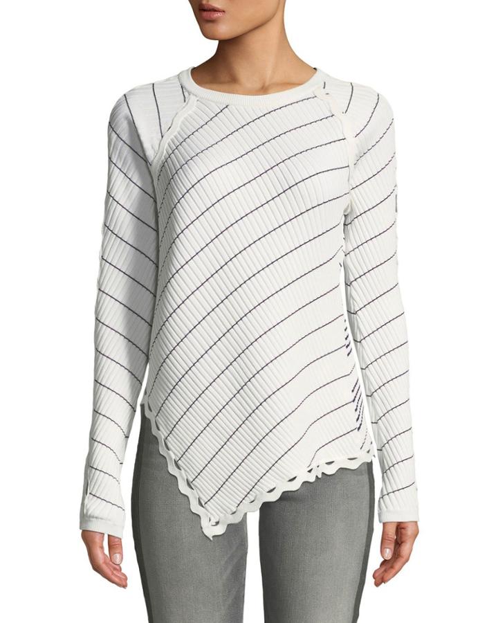 Zigzag-trim Striped Long-sleeve Asymmetrical Top