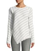 Zigzag-trim Striped Long-sleeve Asymmetrical Top