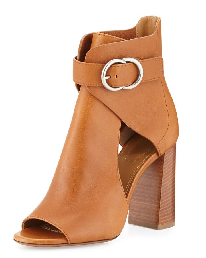 Millie Open-toe Leather Booties, Tan