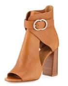 Millie Open-toe Leather Booties, Tan