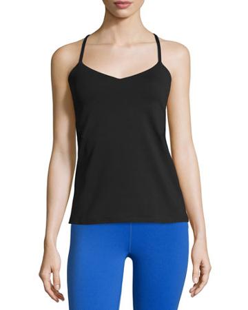 Strappy Print Performance Tank Top, Black