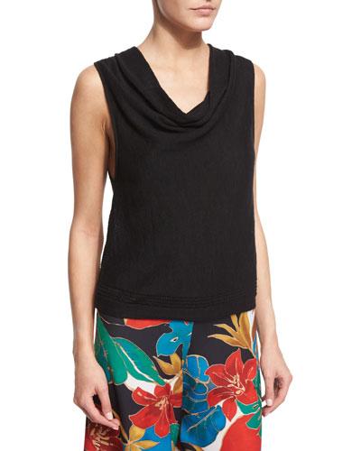 Rod Pointelle Cowl-neck Tank, Black