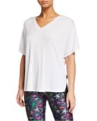 Ribbed V-neck Short-sleeve Top, White