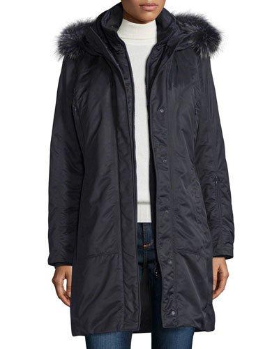Hooded Fur-trim Parka, Navy