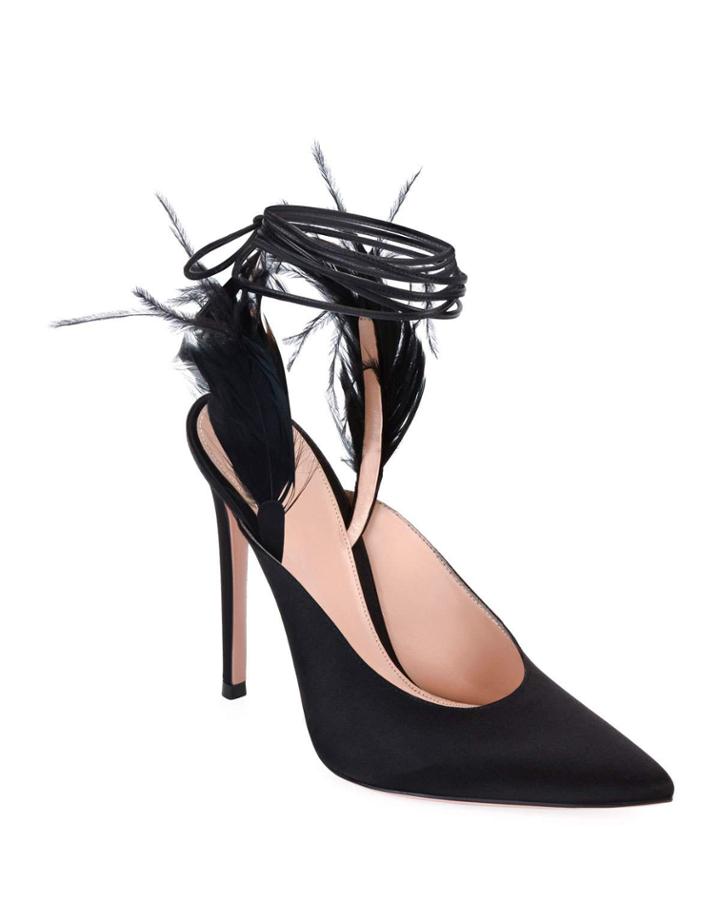 Suede Pumps With Feather Detail