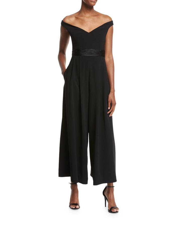 Vina Off-the-shoulder Crepe Jumpsuit, Black