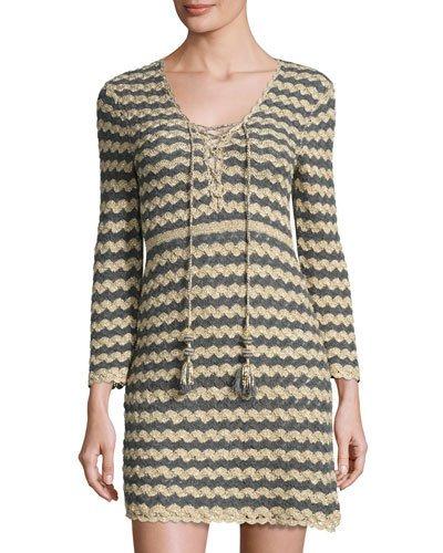 Rigma Zigzag Knit Dress, Gold