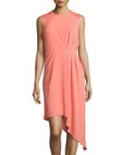 Side-pleated Sleeveless Dress, Coral