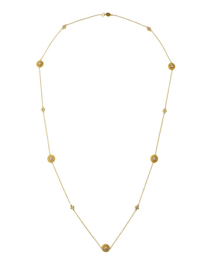 Nautical Button & Clover Station Wrap Necklace