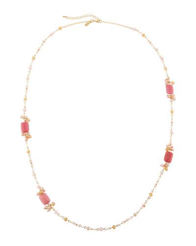 Long Pink Stone Station Necklace
