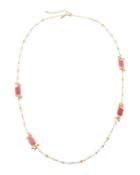 Long Pink Stone Station Necklace