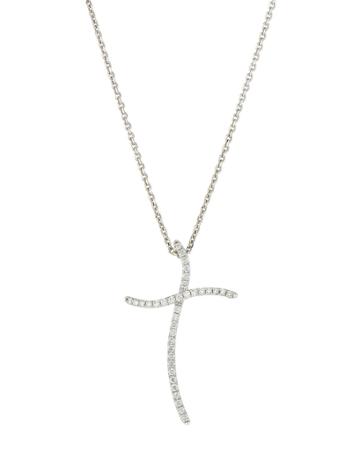 18k White Gold Wavy Diamond Cross Necklace
