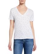 V-neck Star-print Tee, White