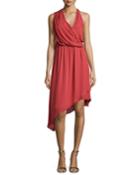 Sleeveless Asymmetric Silk Dress, Red Rose