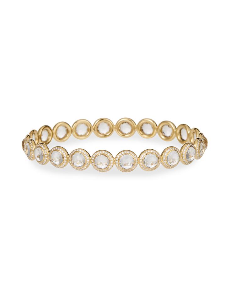 18k Lollipop Bangle In Clear Quartz With Diamond Pave
