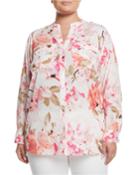Floral-print Roll-sleeve Blouse,